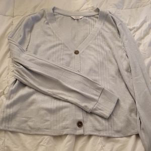 NWT Size XL Grey Shimmer Cropped Button-Down Sweater
